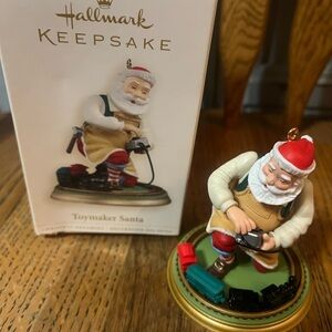 Hallmark Santa with Train Ornament - Red, Cream, Green